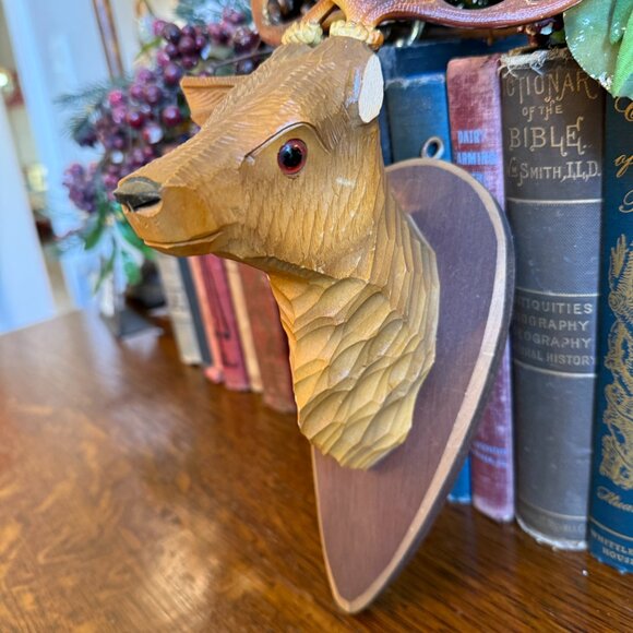 Vintage Carved Wood Deer Head Faux Taxidermy - Picture 6 of 12